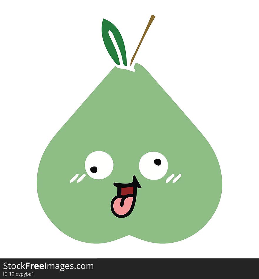 flat color retro cartoon of a green pear