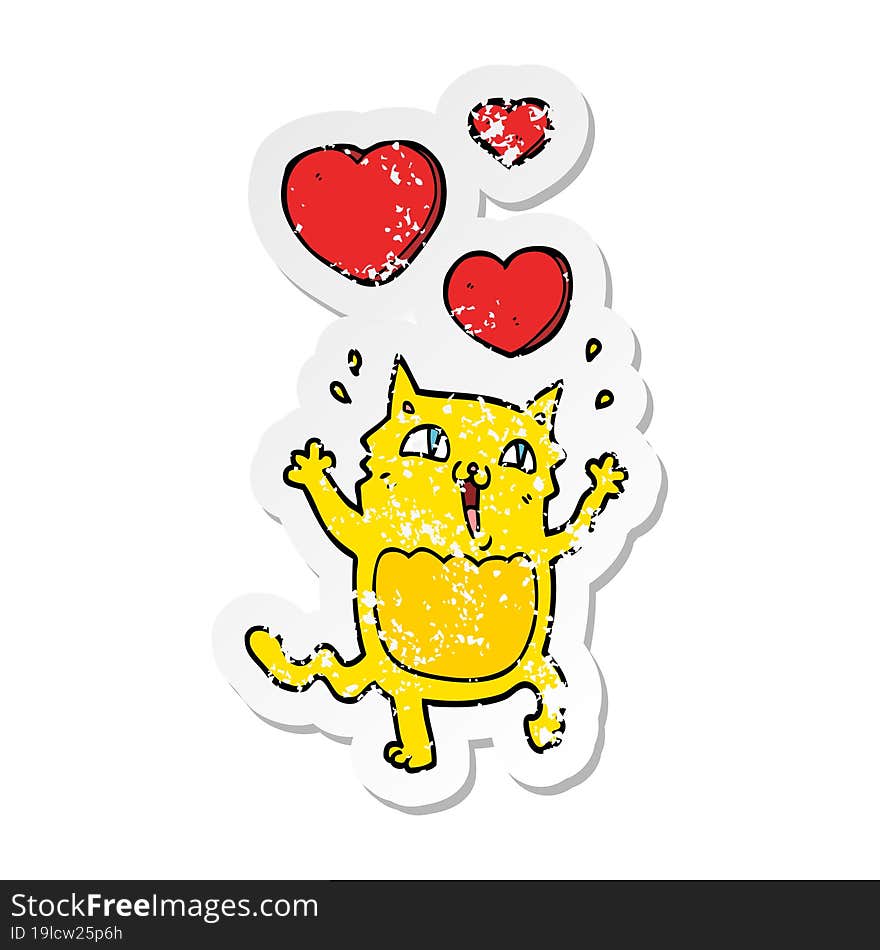 distressed sticker of a cartoon cat crazy in love