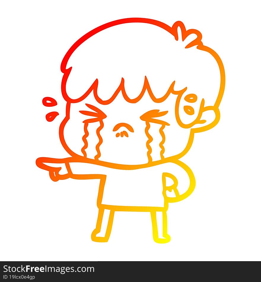 warm gradient line drawing cartoon boy crying