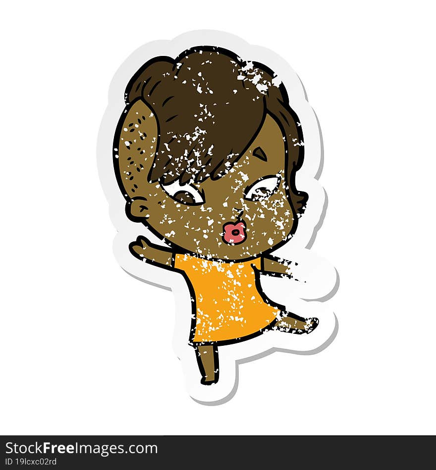 distressed sticker of a cartoon surprised girl