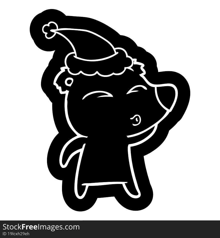 quirky cartoon icon of a whistling bear wearing santa hat