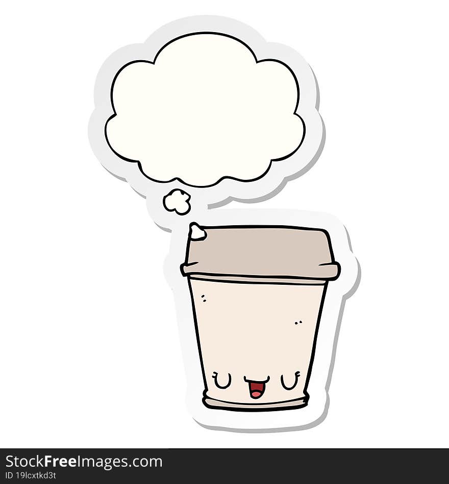 cartoon coffee cup with thought bubble as a printed sticker