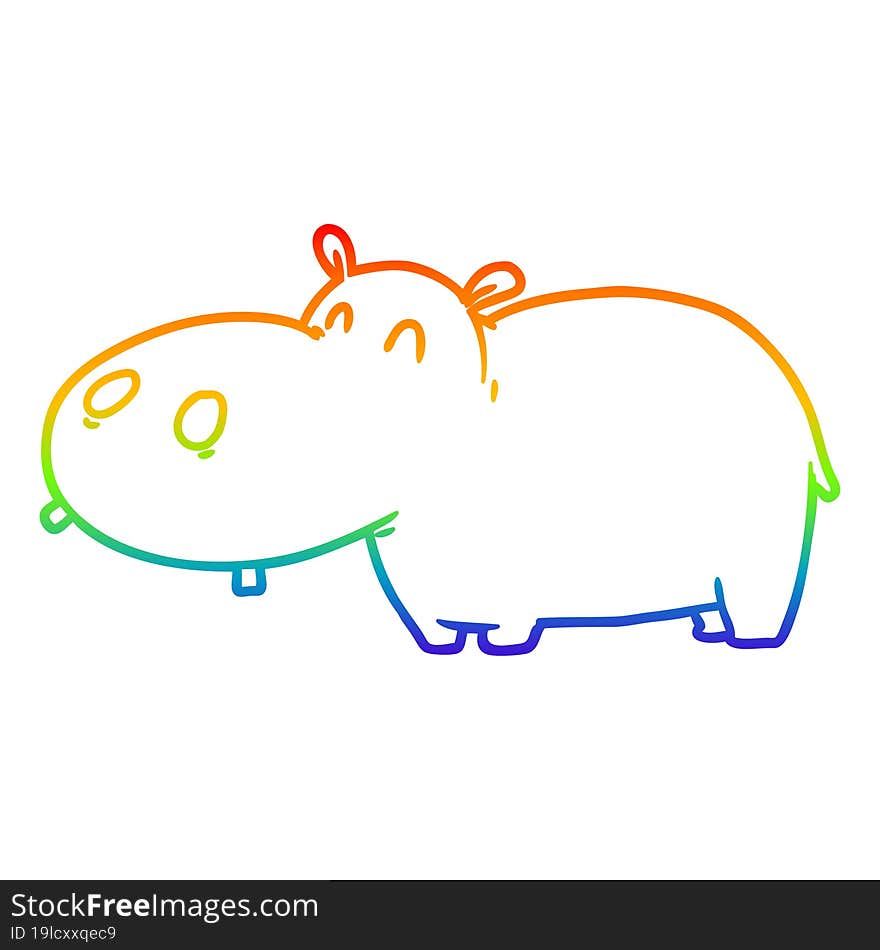 rainbow gradient line drawing cartoon hippo