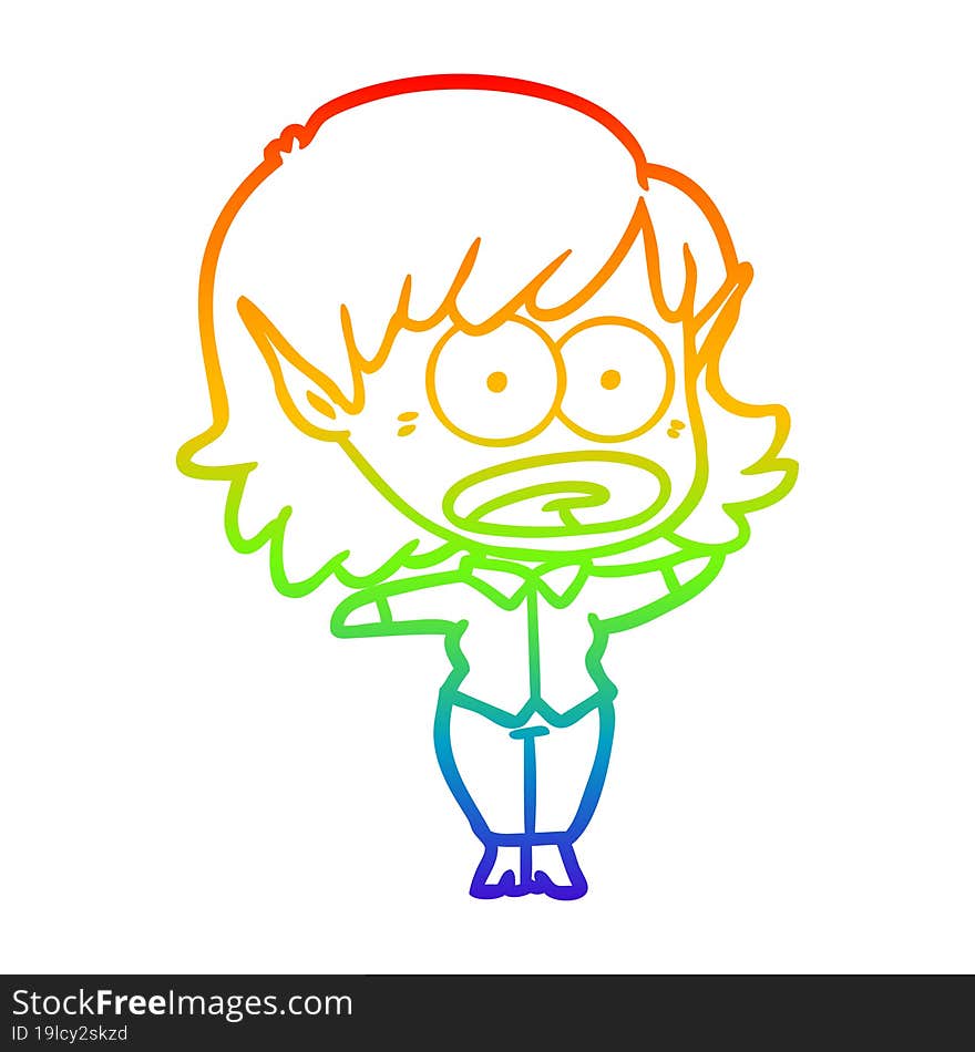 rainbow gradient line drawing cartoon shocked elf girl