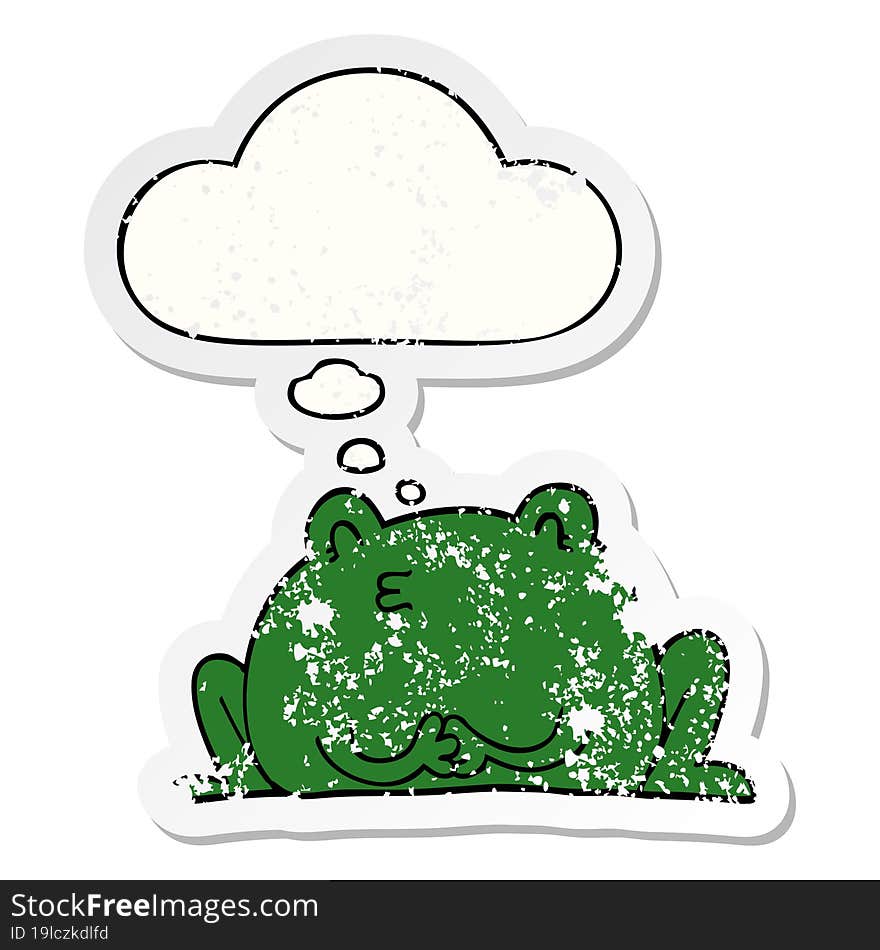 cute cartoon frog with thought bubble as a distressed worn sticker