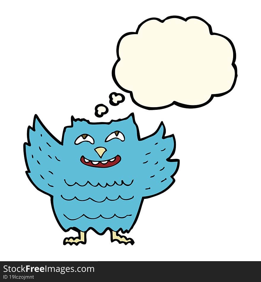 cartoon happy owl with thought bubble