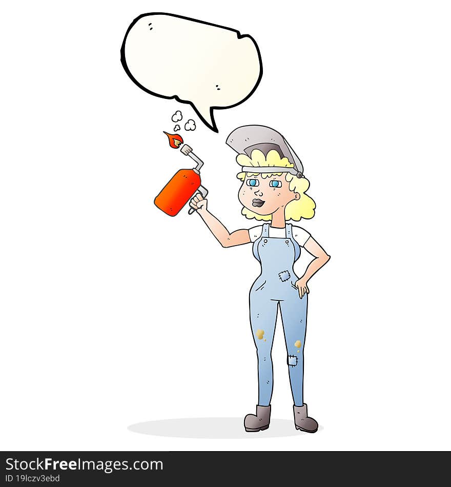 Speech Bubble Cartoon Woman Welding