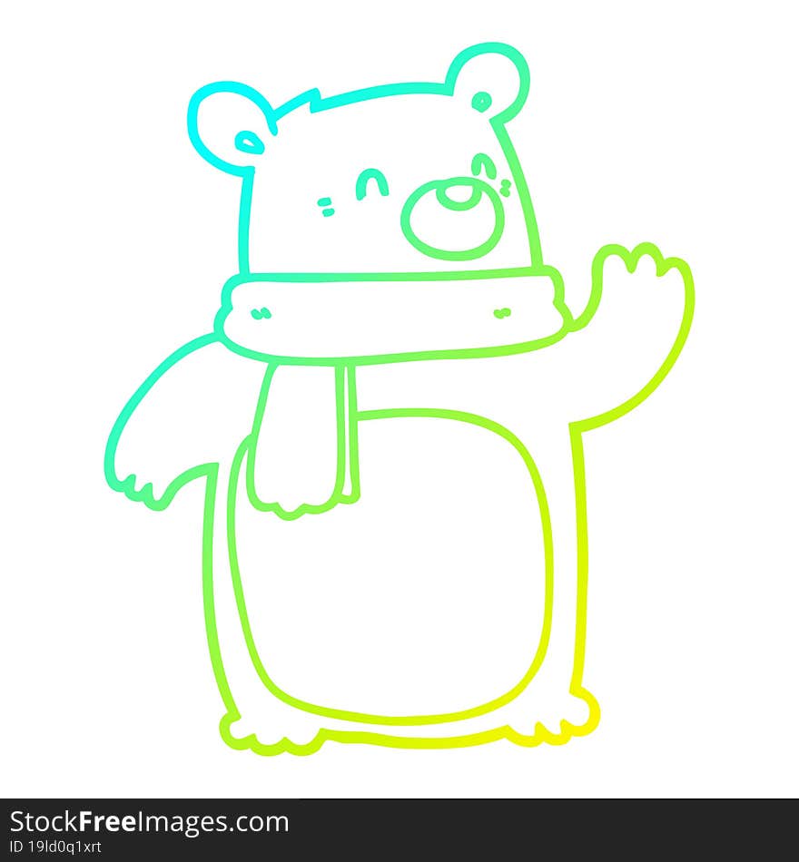 cold gradient line drawing cartoon bear wearing scarf