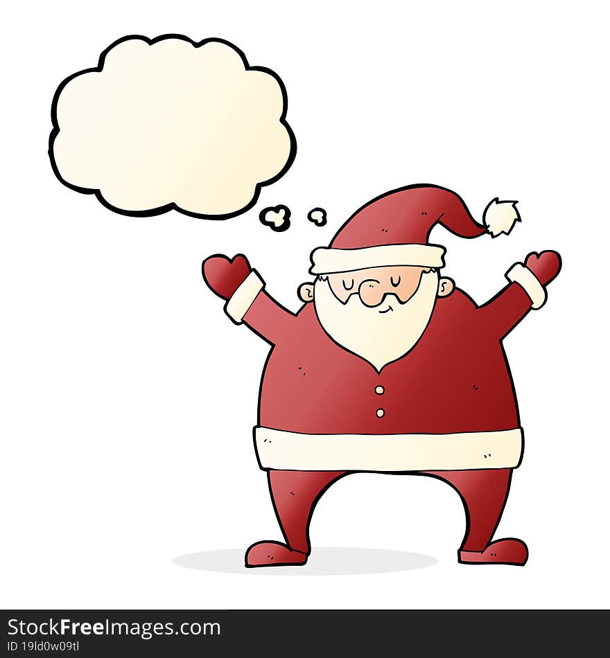 cartoon santa claus with thought bubble