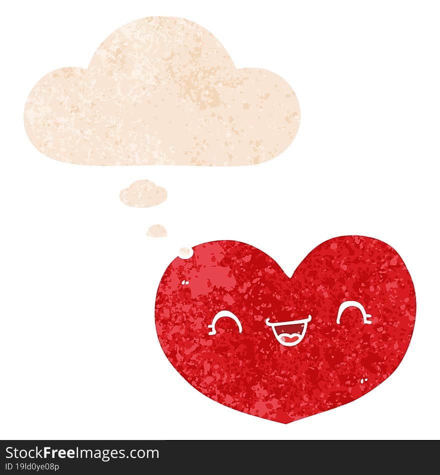 cartoon love heart and thought bubble in retro textured style