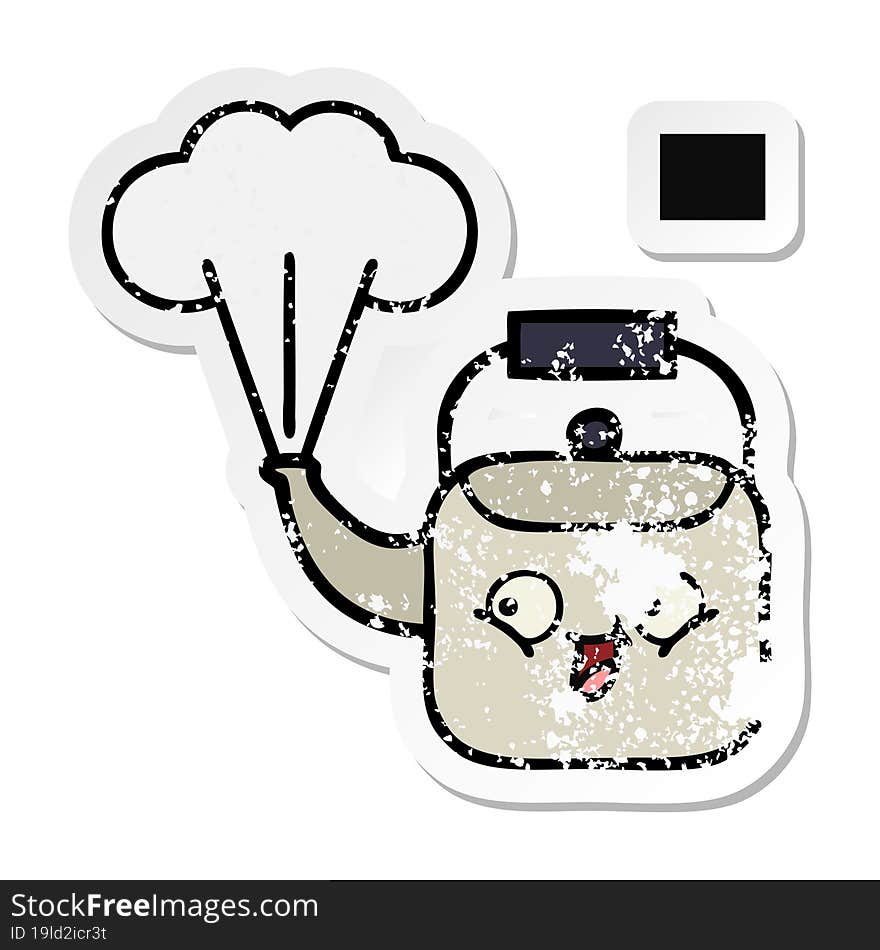 distressed sticker of a cute cartoon steaming kettle