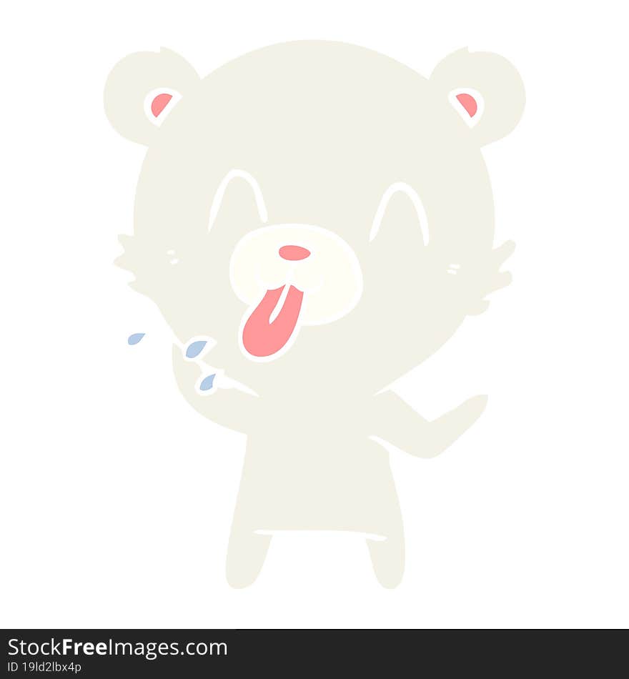 rude flat color style cartoon polar bear sticking out tongue