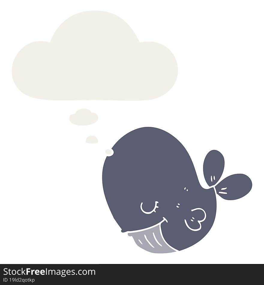 cartoon whale and thought bubble in retro style