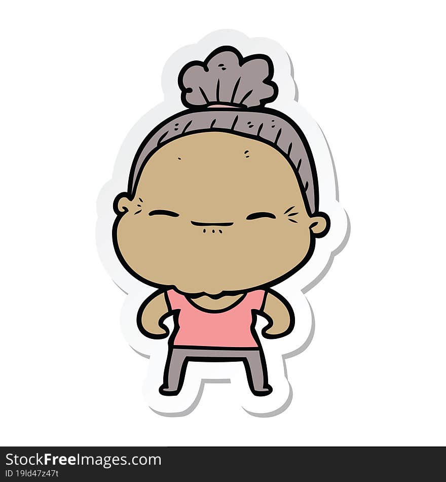 sticker of a cartoon peaceful old woman