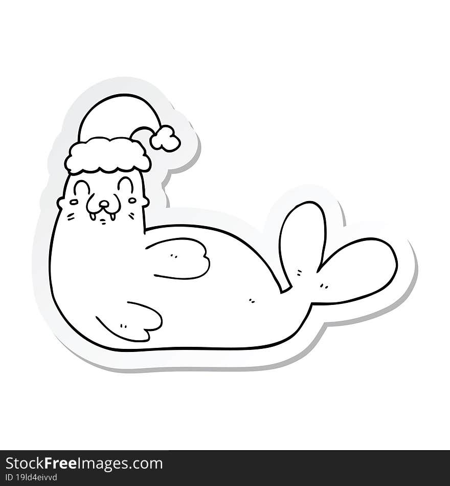 sticker of a cartoon christmas walrus