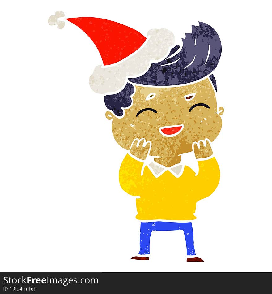 retro cartoon of a man laughing wearing santa hat