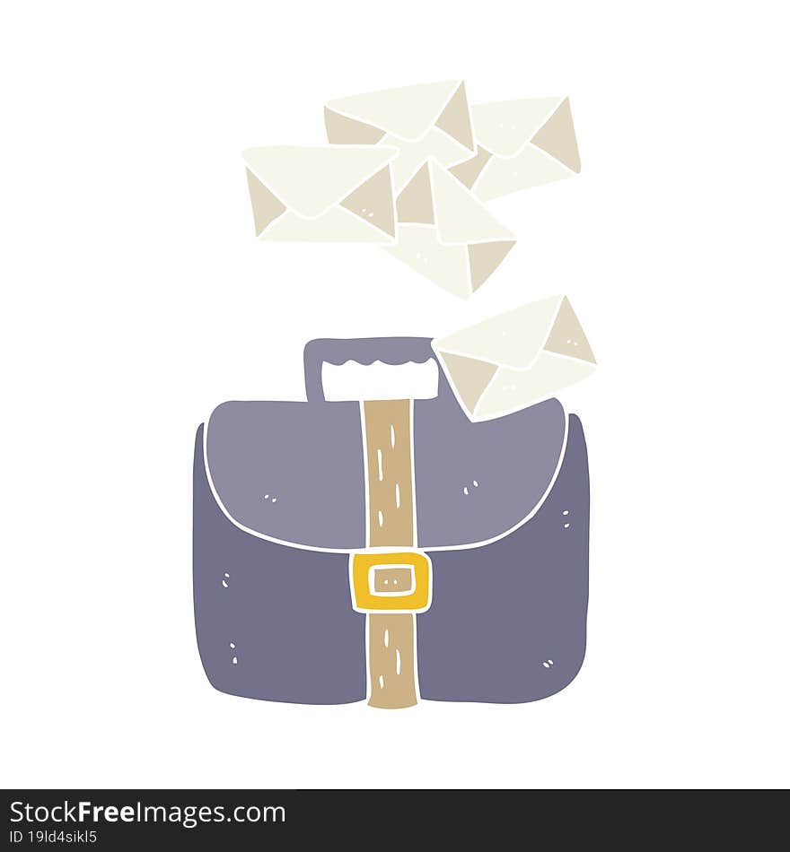 flat color illustration of briefcase spilling letters. flat color illustration of briefcase spilling letters