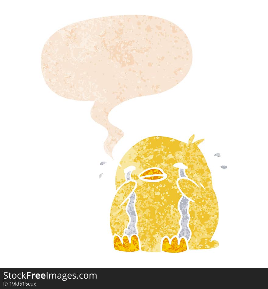 Cartoon Crying Bird And Speech Bubble In Retro Textured Style