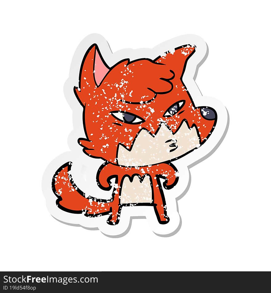 distressed sticker of a clever cartoon fox