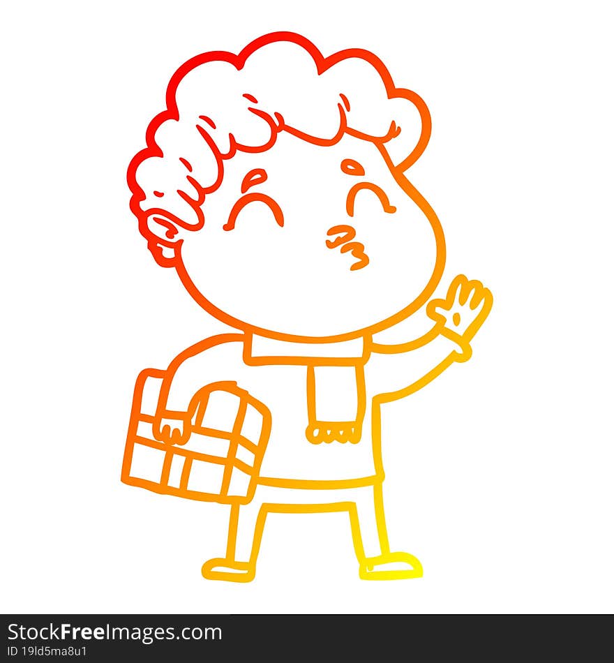 warm gradient line drawing cartoon man pouting