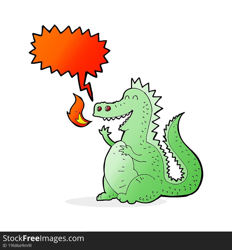 Cartoon Fire Breathing Dragon With Speech Bubble