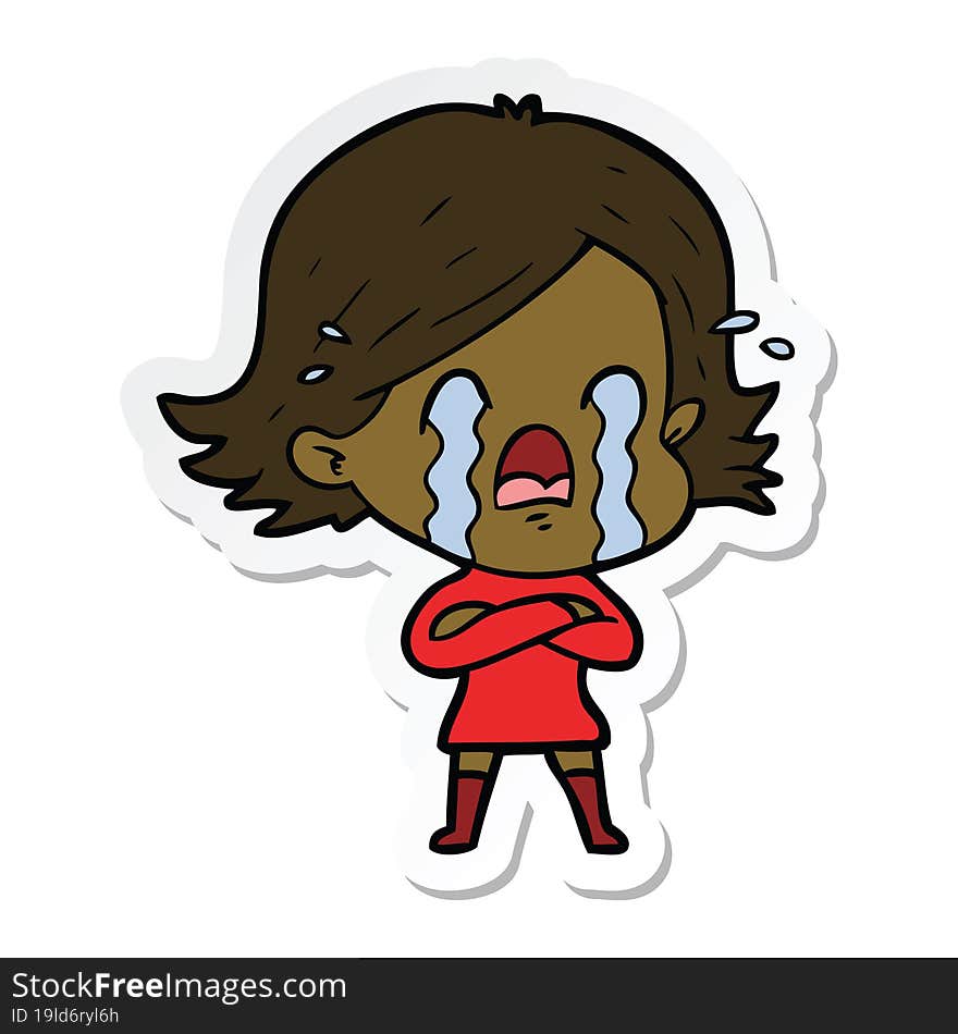 Sticker Of A Cartoon Woman Crying