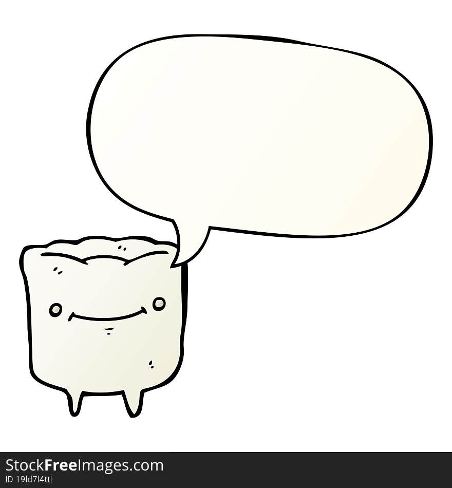 cartoon happy tooth and speech bubble in smooth gradient style