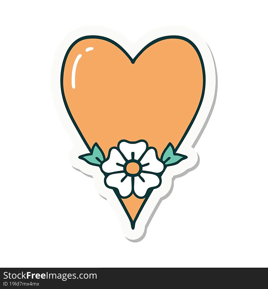 tattoo style sticker of a heart and flower