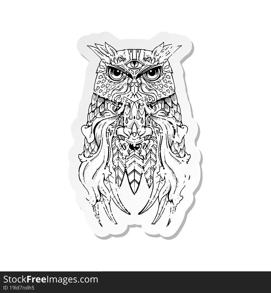 retro distressed sticker of a owl tattoo