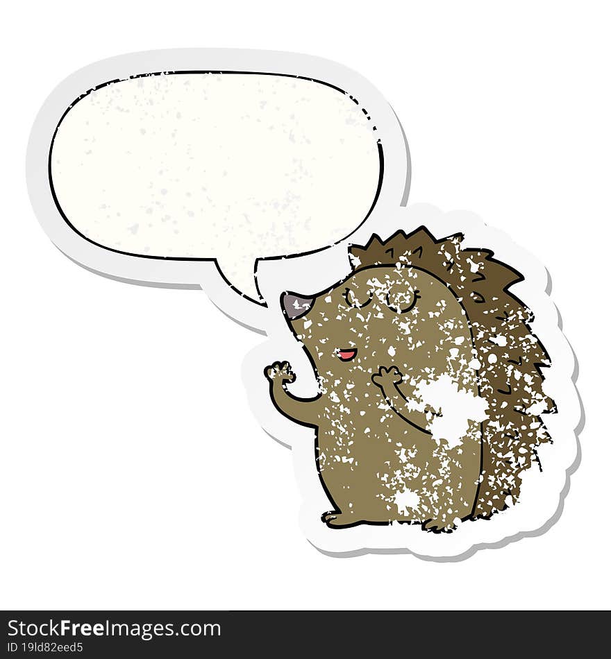 cartoon hedgehog and speech bubble distressed sticker