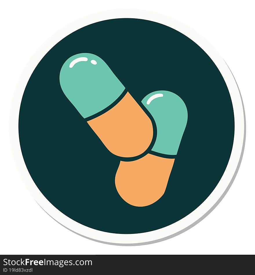 tattoo style sticker of a pills