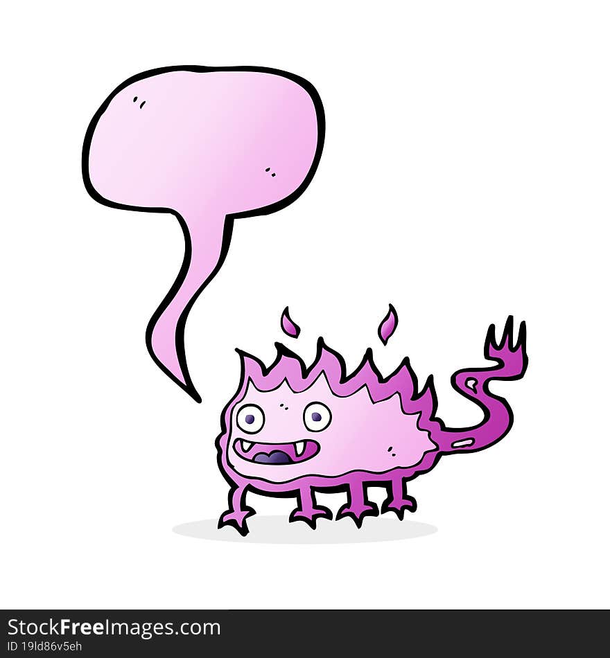 Cartoon Little Fire Demon With Speech Bubble