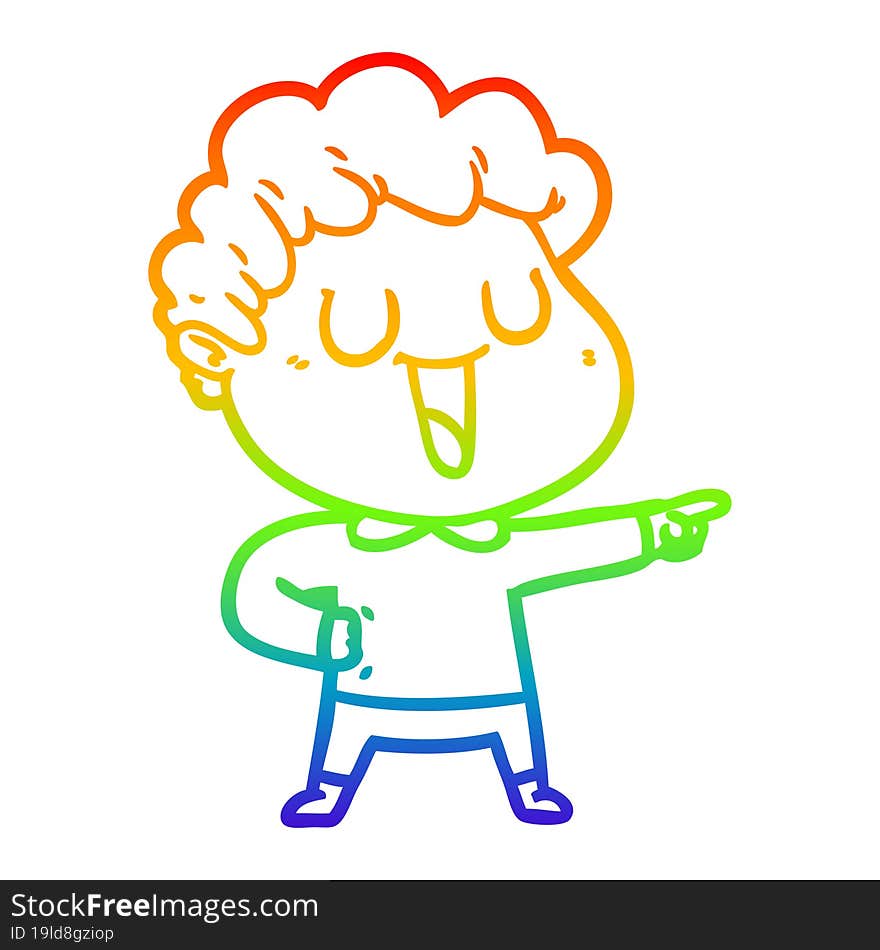 rainbow gradient line drawing of a laughing cartoon man pointing