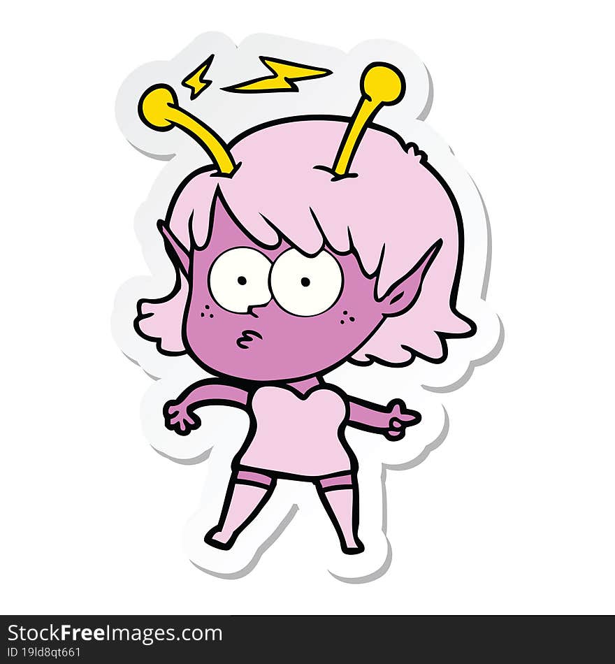 sticker of a cartoon alien girl