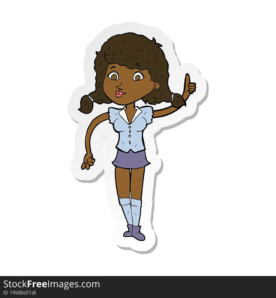 Sticker Of A Cartoon Pretty Woman With Idea