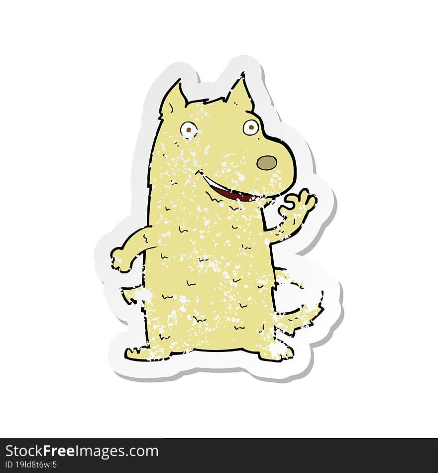 retro distressed sticker of a cartoon happy dog