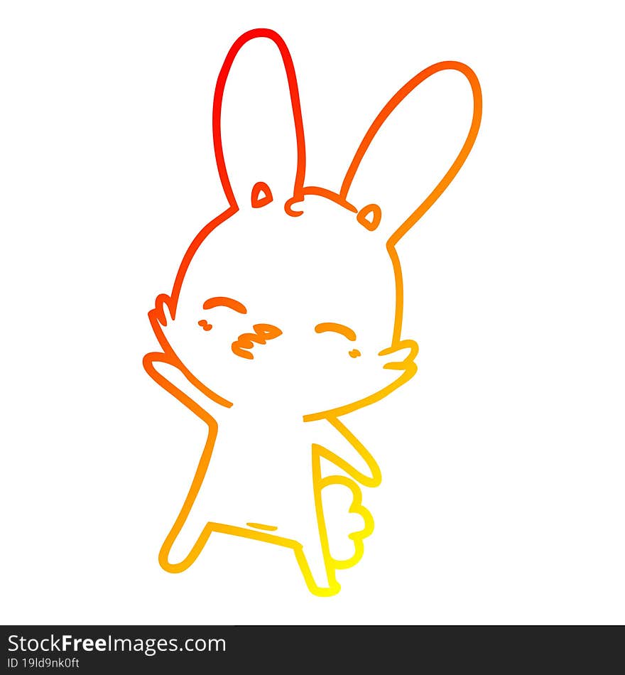 warm gradient line drawing of a curious bunny cartoon