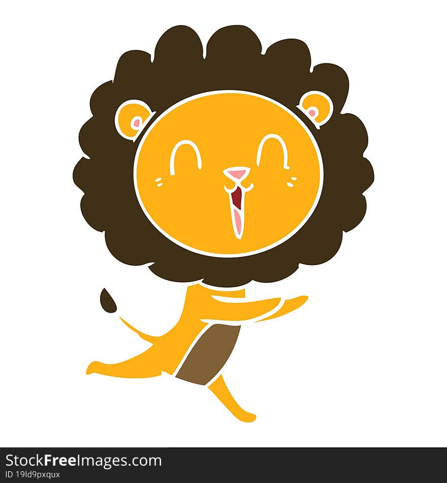 laughing lion flat color style cartoon running