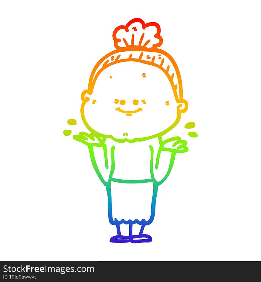 rainbow gradient line drawing cartoon happy old woman