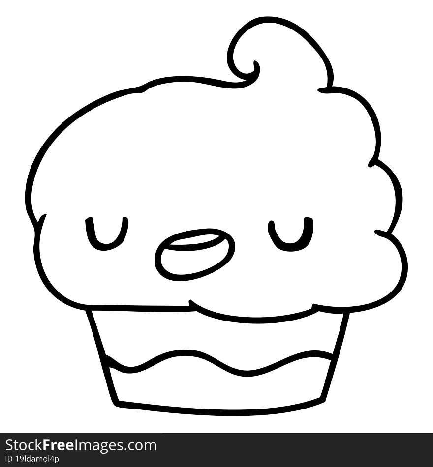 line drawing illustration kawaii of a cute cupcake. line drawing illustration kawaii of a cute cupcake