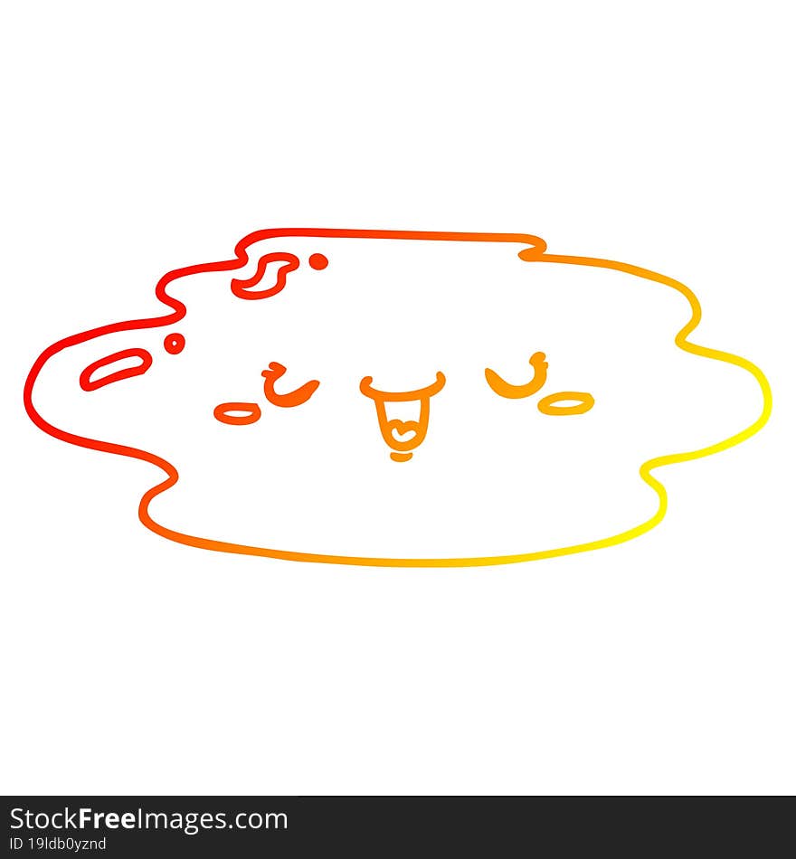 warm gradient line drawing of a cartoon puddle with face