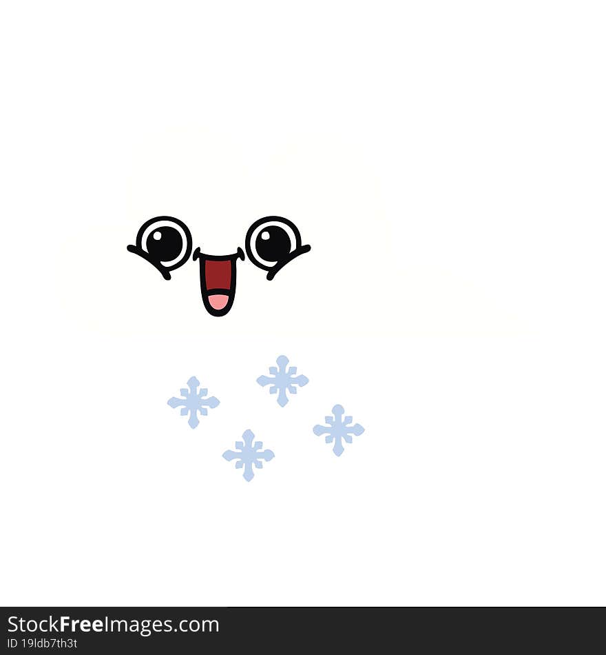 flat color retro cartoon of a snow cloud