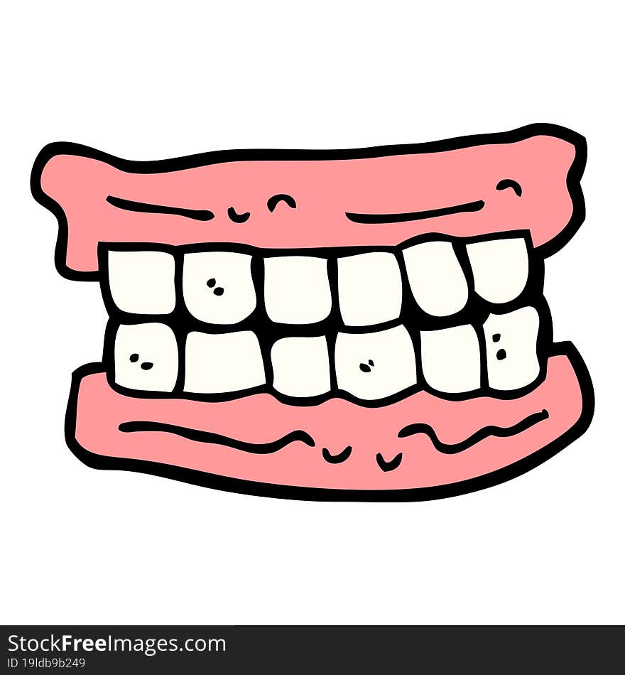 Hand Drawn Doodle Style Cartoon False Teeth