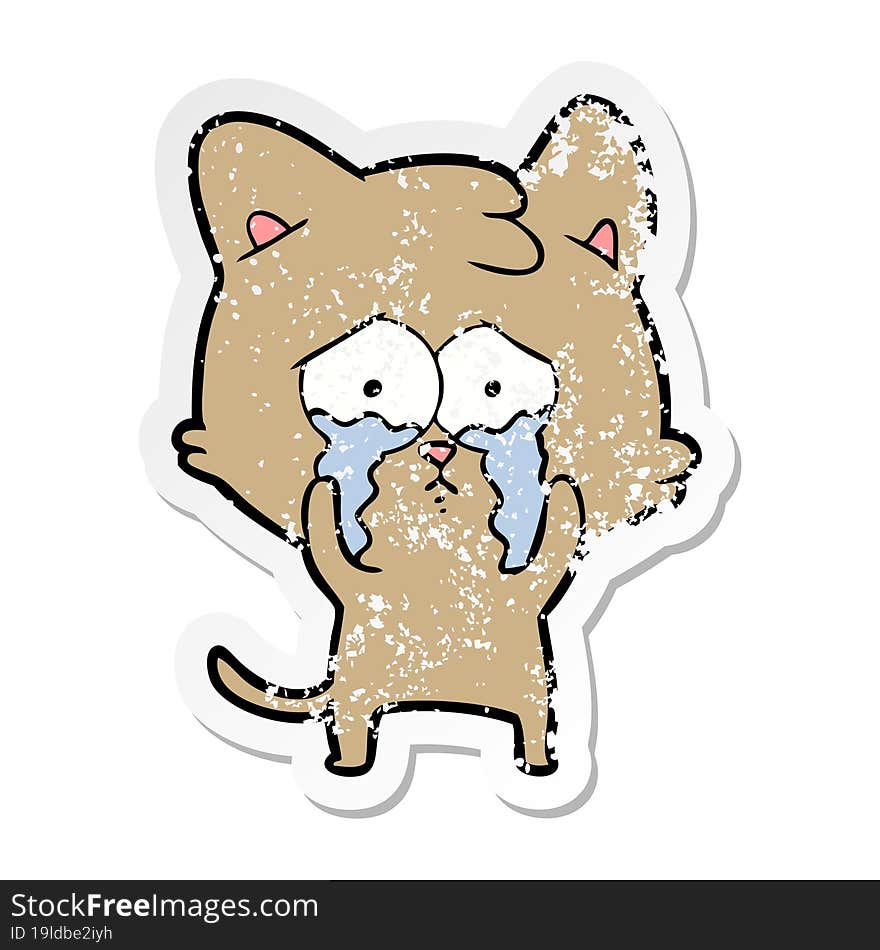 distressed sticker of a cartoon crying cat