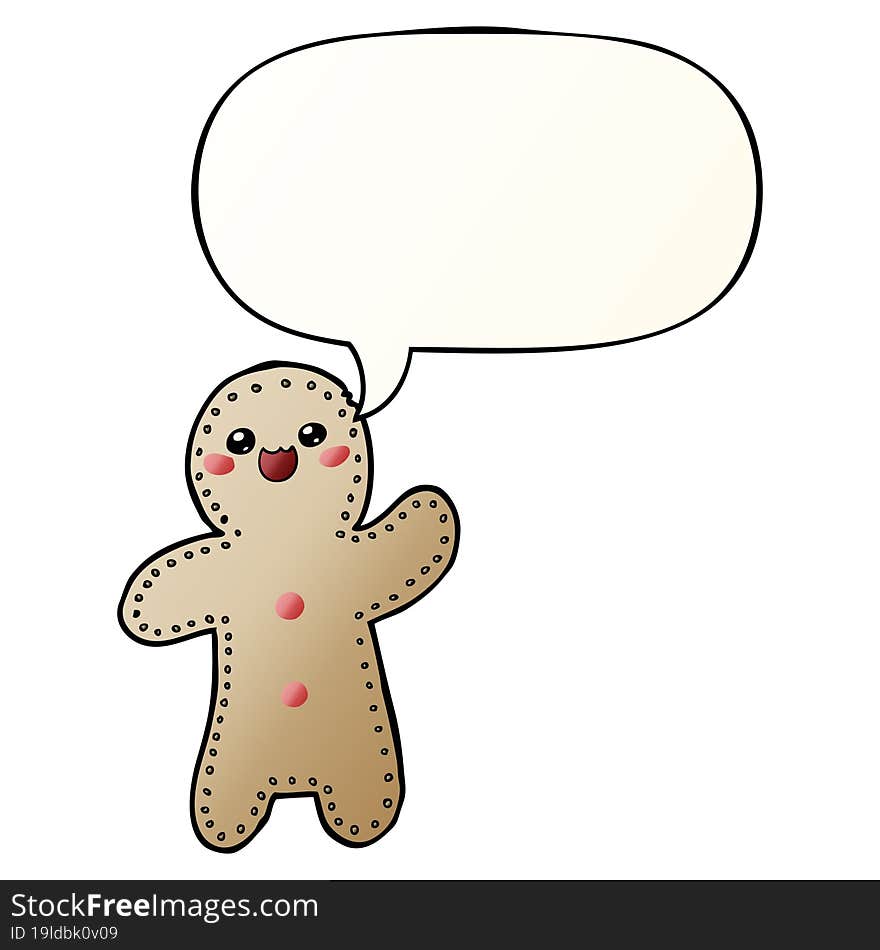 cartoon gingerbread man and speech bubble in smooth gradient style