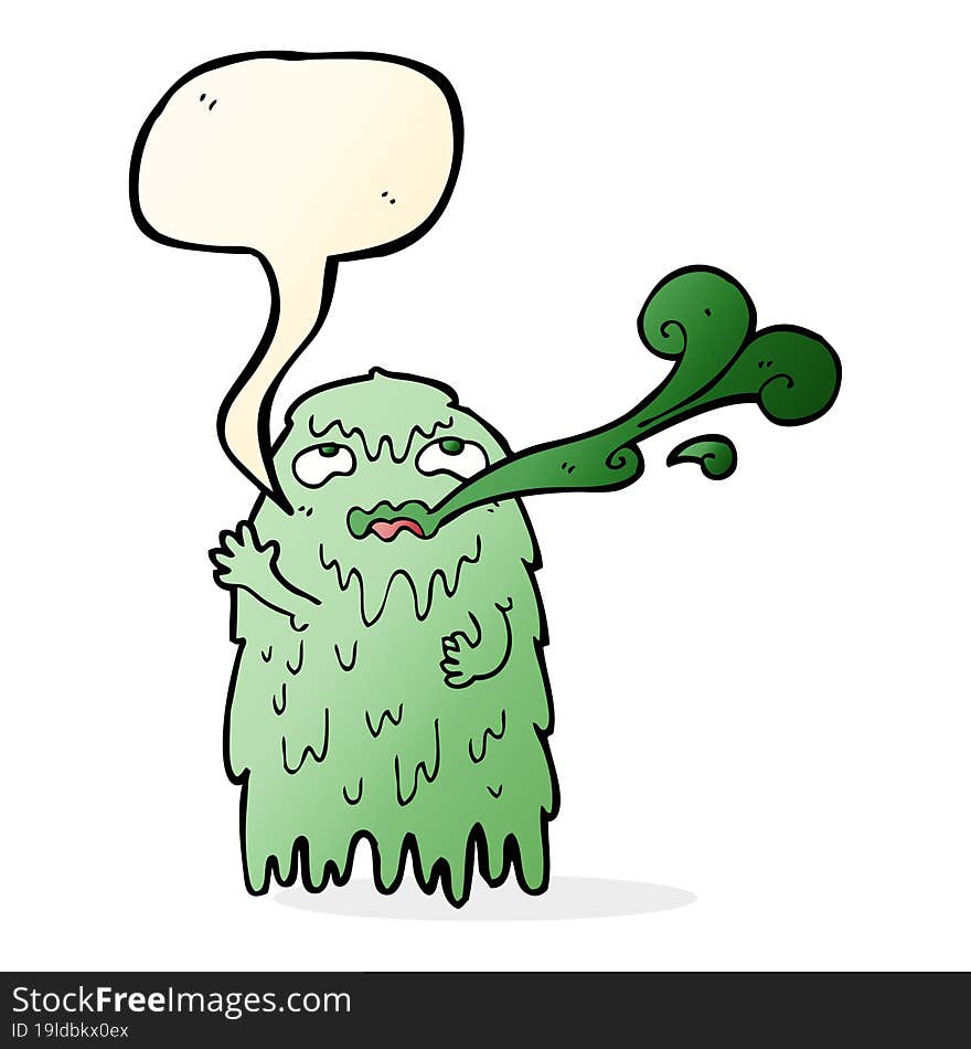 gross cartoon ghost with speech bubble