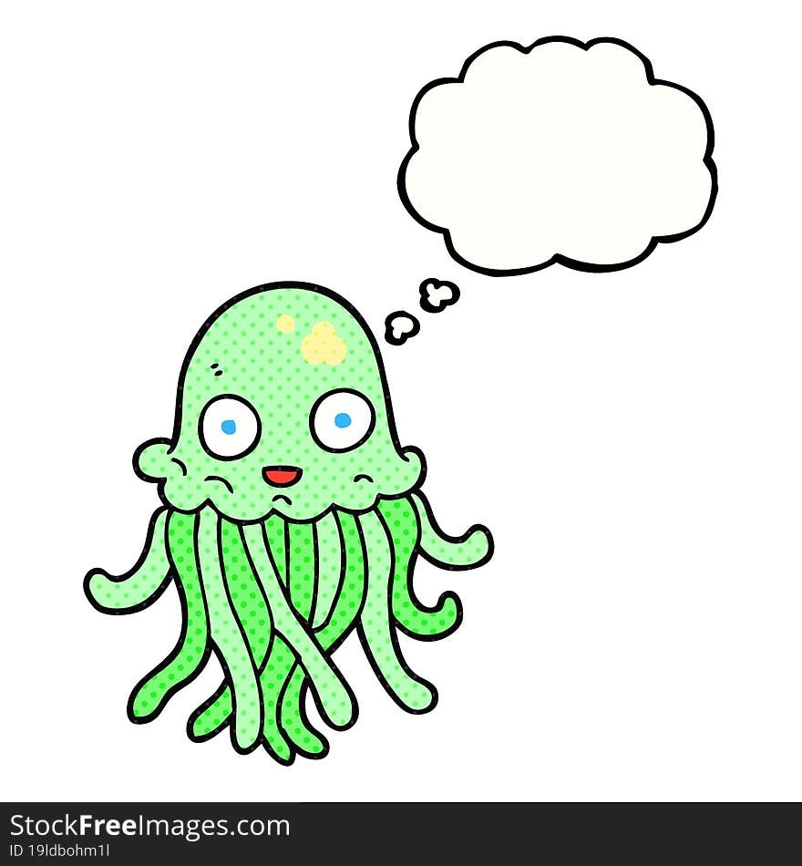 freehand drawn thought bubble cartoon octopus