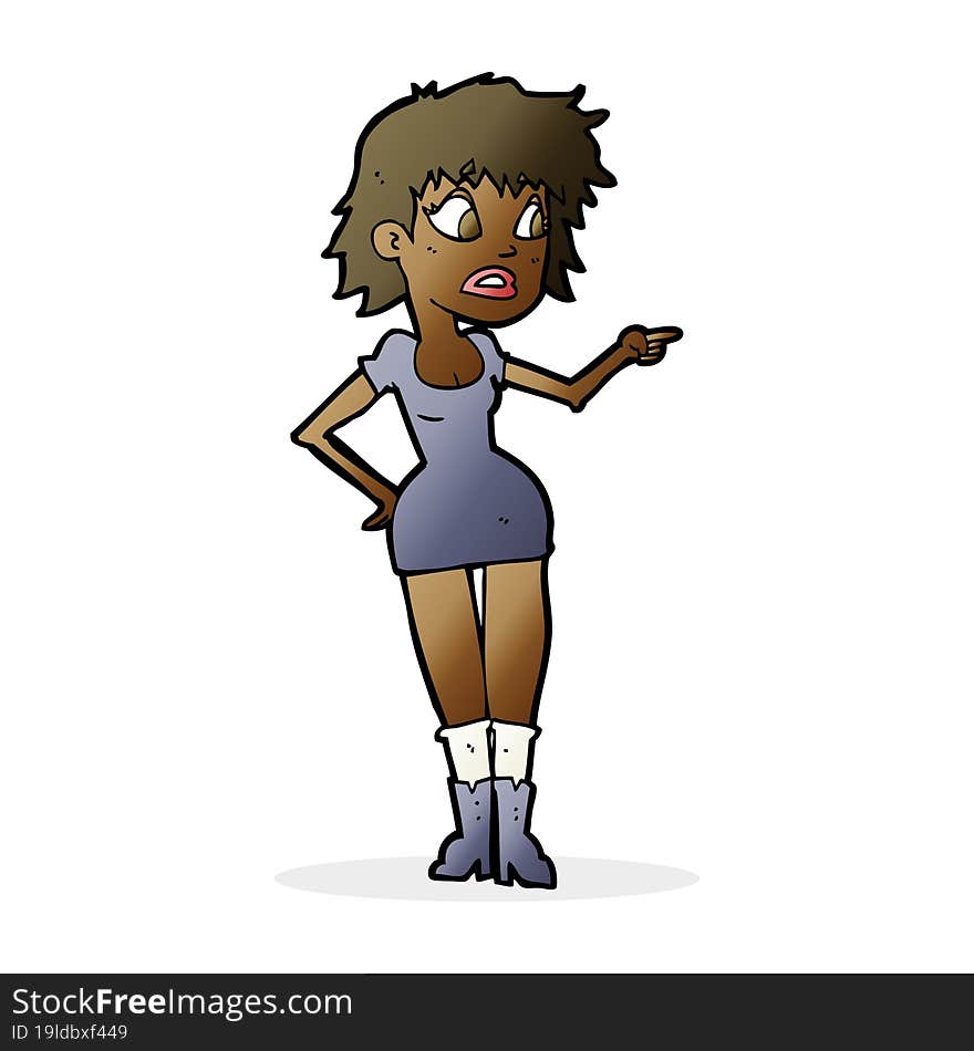 Cartoon Worried Woman In Dress Pointing