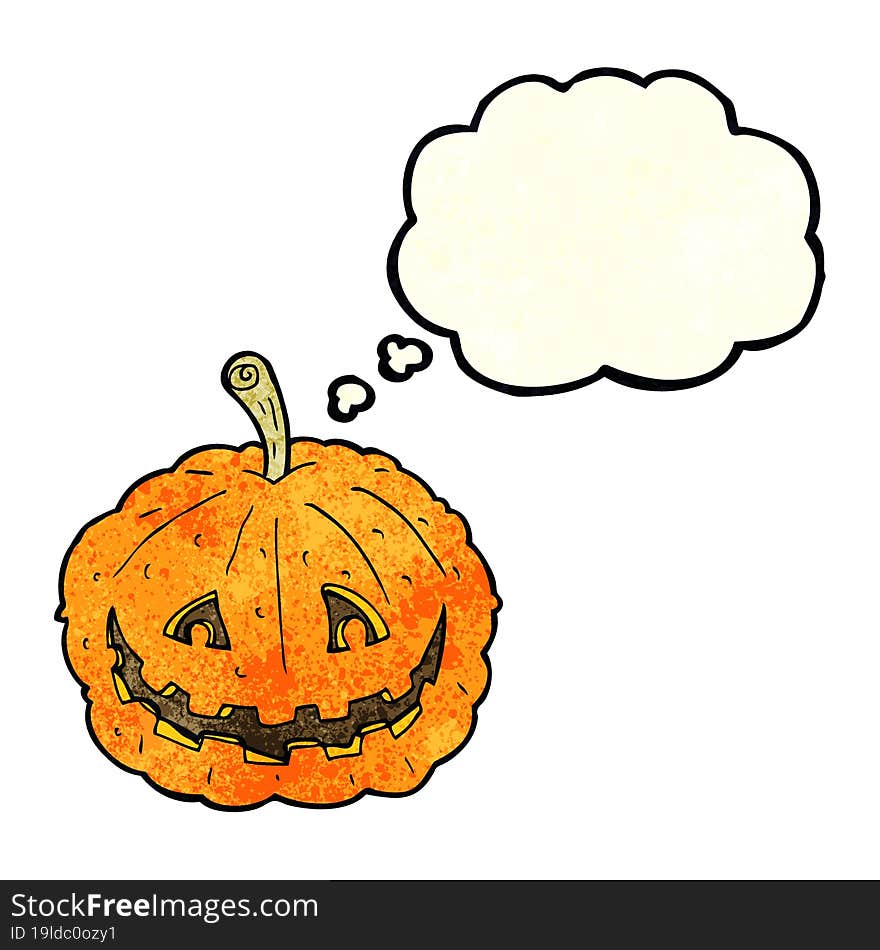 Cartoon Grinning Pumpkin With Thought Bubble