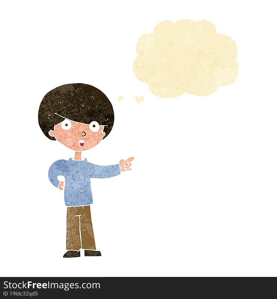 Cartoon Pointing Boy With Thought Bubble